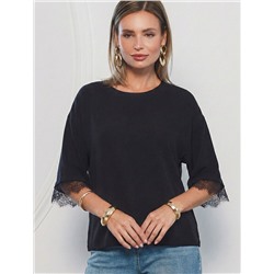 Блузка свободная из креп-шифона с кружевом