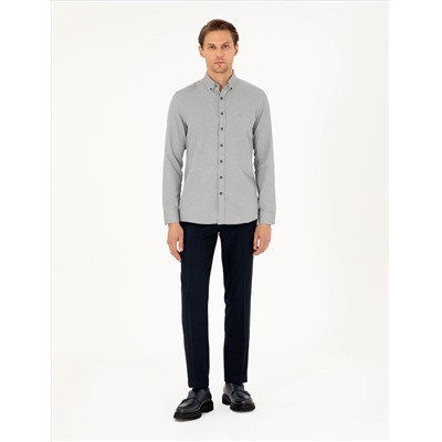 Haki Oxford Slim Fit Uzun Kollu Gömlek