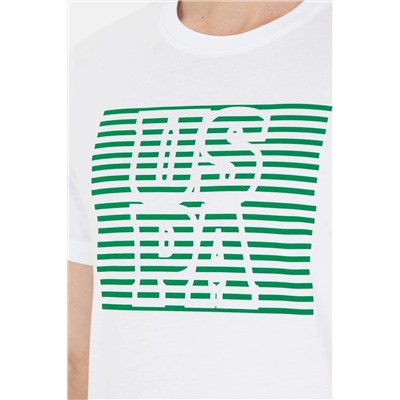 Erkek Beyaz Bisiklet Yaka Tişört