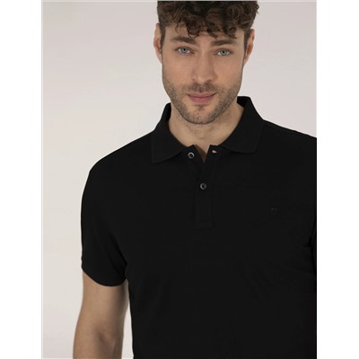 Siyah Regular Fit Polo Yaka Merserize Tişört