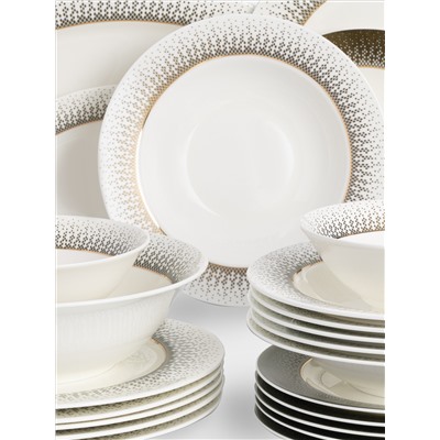 Сервиз обеденный, 12 перс, 50 пр, фарфор F, бело-зеленый, с золотистым кантом, матовый, Virtus