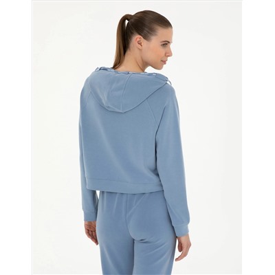 İndigo Regular Fit Modal Kumaş Crop Sweatshirt