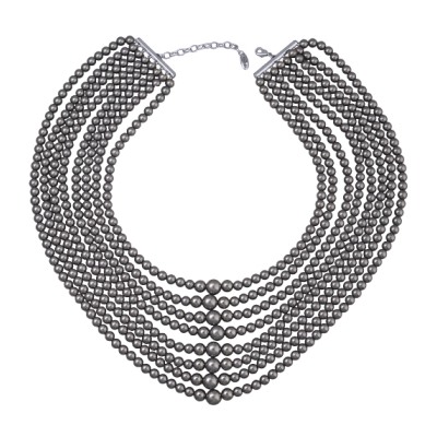 Колье Каскад (Майорка темно-серая 6-10мм; покрытие родий) 42-48см, Есть комплект