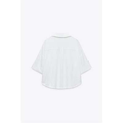 CROPPED LINEN BLEND SHIRT