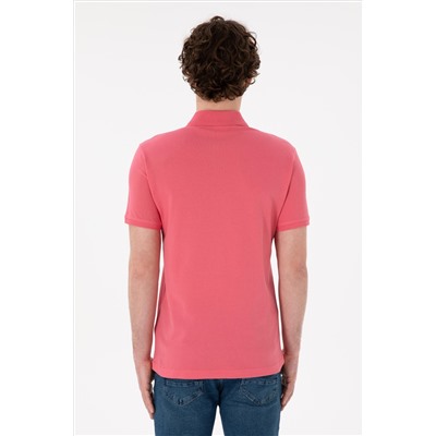 Erkek Slim Fit Polo Yaka Pembe Basic Tişört
