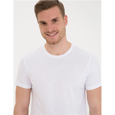 Beyaz Slim Fit Bisiklet Yaka Basic Tişört