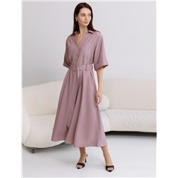 Платье-рубашка А-силуэта с поясом и карманами из плотного лиоцелла