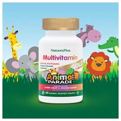 NaturesPlus, Animal Parade Gold, Children's Chewable Supplement, Cherry, Grape & Orange, 60 Animal-Shaped Tablets