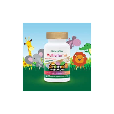 NaturesPlus, Animal Parade Gold, Children's Chewable Supplement, Cherry, Grape & Orange, 60 Animal-Shaped Tablets