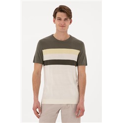 Erkek Slim Fit Bisiklet Yaka Haki Tişört