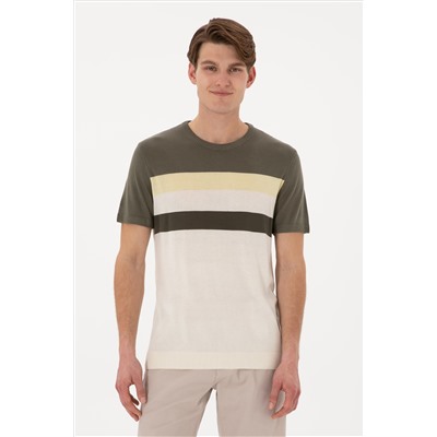 Erkek Slim Fit Bisiklet Yaka Haki Tişört