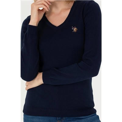 Kadın Lacivert V - Yaka Basic Kazak