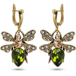 Серьги Мотылек (кристаллы SW зеленые, шампань; покрытие бронза), Есть комплект