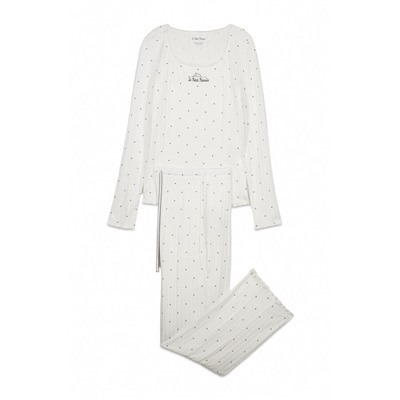 Pijama largo canalé blanco estampado estrellas