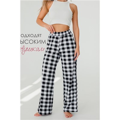 Брюки палаццо домашние широкие красная клетка
