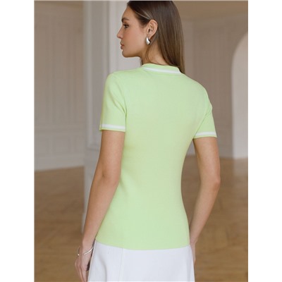 Джемпер с воротником-поло с коротким рукавом тонкой вязки из вискозы