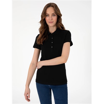 Siyah Regular Fit Pamuklu Polo Yaka Basic Tişört