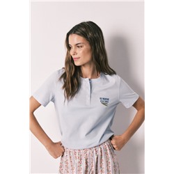 Camiseta manga corta 100% algodón azul