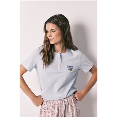 Camiseta manga corta 100% algodón azul