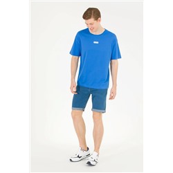 Erkek Saks Comfort Bisiklet Yaka Tişört