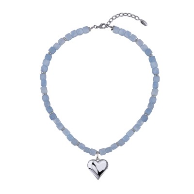 Колье Селена (кварц аквамариновый 7-8мм; покрытие родий) 45-52см, Есть комплект