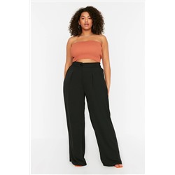 Trendyol Curve Siyah Yüksek Bel Pileli Dokuma Pantolon TBBSS22PL0448