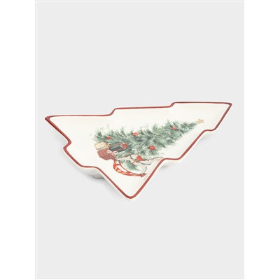 Блюдо, 30х27 см, керамика D, красное, Лошадка у елки, Festival