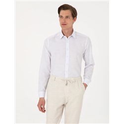 Lacivert Slim Fit Çizgili Uzun Kollu Gömlek