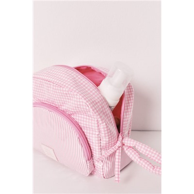 Neceser acolchado cuadros y rayas rosa