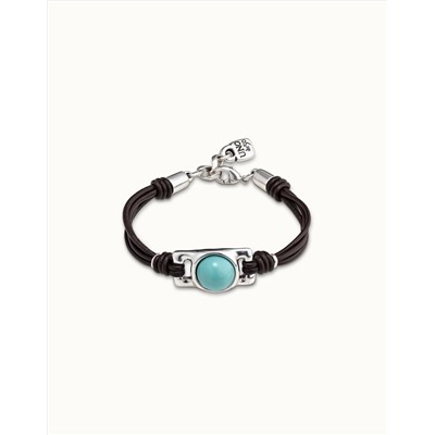 Pulsera de cuero marrón con abalorio bañado en plata rectangular