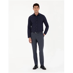 Lacivert Slim Fit Armürlü Uzun Kollu Gömlek