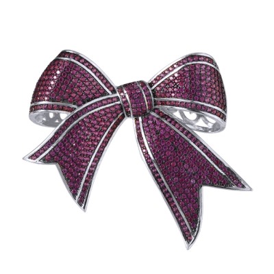 Брошь Бант (фианит фуксия; покрытие родий), Есть комплект