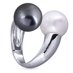 Кольцо Дуэт (Майорка 14мм белая, темно-серая; покрытие родий), Есть комплект