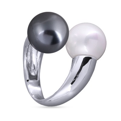 Кольцо Дуэт (Майорка 14мм белая, темно-серая; покрытие родий), Есть комплект