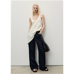 Pantalón denim wideleg cintura deshilachada