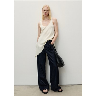 Pantalón denim wideleg cintura deshilachada