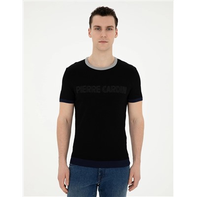 Siyah Slim Fit Bisiklet Yaka Triko Tişört