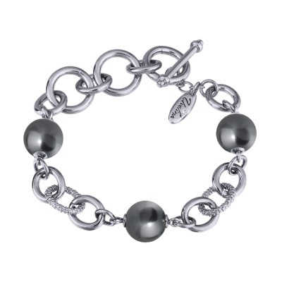 Браслет Симбиоз (Майорка темно-серая 12мм ; покрытие родий) 18-21см, Есть комплект