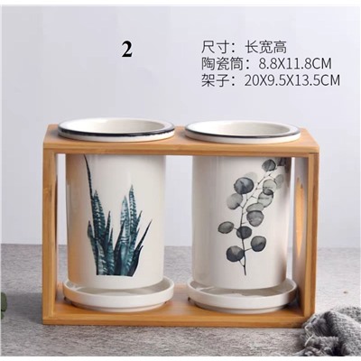 Керамический набор для столовых приборов с деревянной подставкой