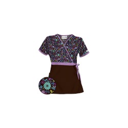 UA Country Wild Flower Coffee Bean Mock Wrap Scrub Top