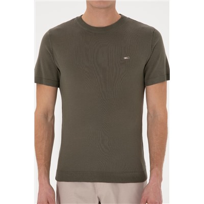 Erkek Slim Fit Bisiklet Yaka Koyu Haki Tişört