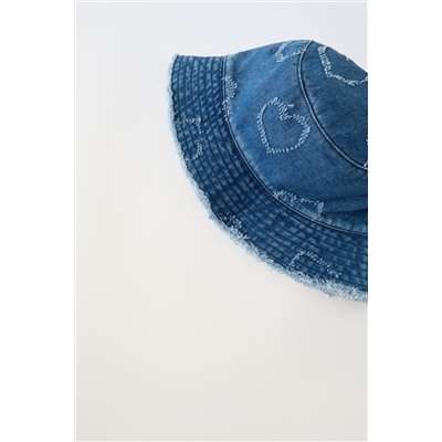 DENIM BUCKET HAT WITH HEARTS