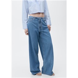 Pantalón denim wide leg cinturón