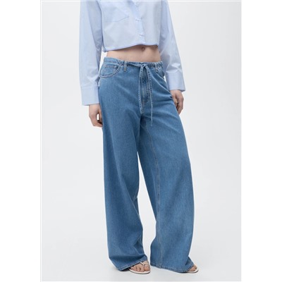 Pantalón denim wide leg cinturón