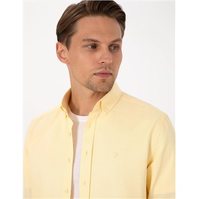 Sarı Oxford Slim Fit Kolay Ütülenebilir Gömlek