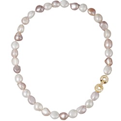 Колье (жемчуг белый, розовый 9мм, белый фианит; покрытие золото) 40см, Есть комплект