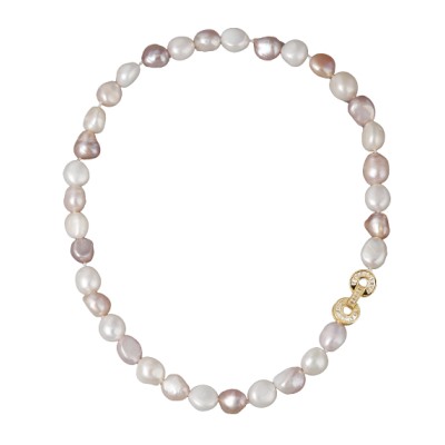 Колье (жемчуг белый, розовый 9мм, белый фианит; покрытие золото) 40см, Есть комплект