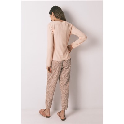 Pijama largo algodón estampado flores rosa