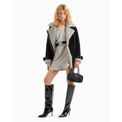 Faux shearling jacket with belt