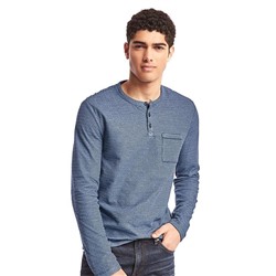 Double-face stripe long sleeve henley